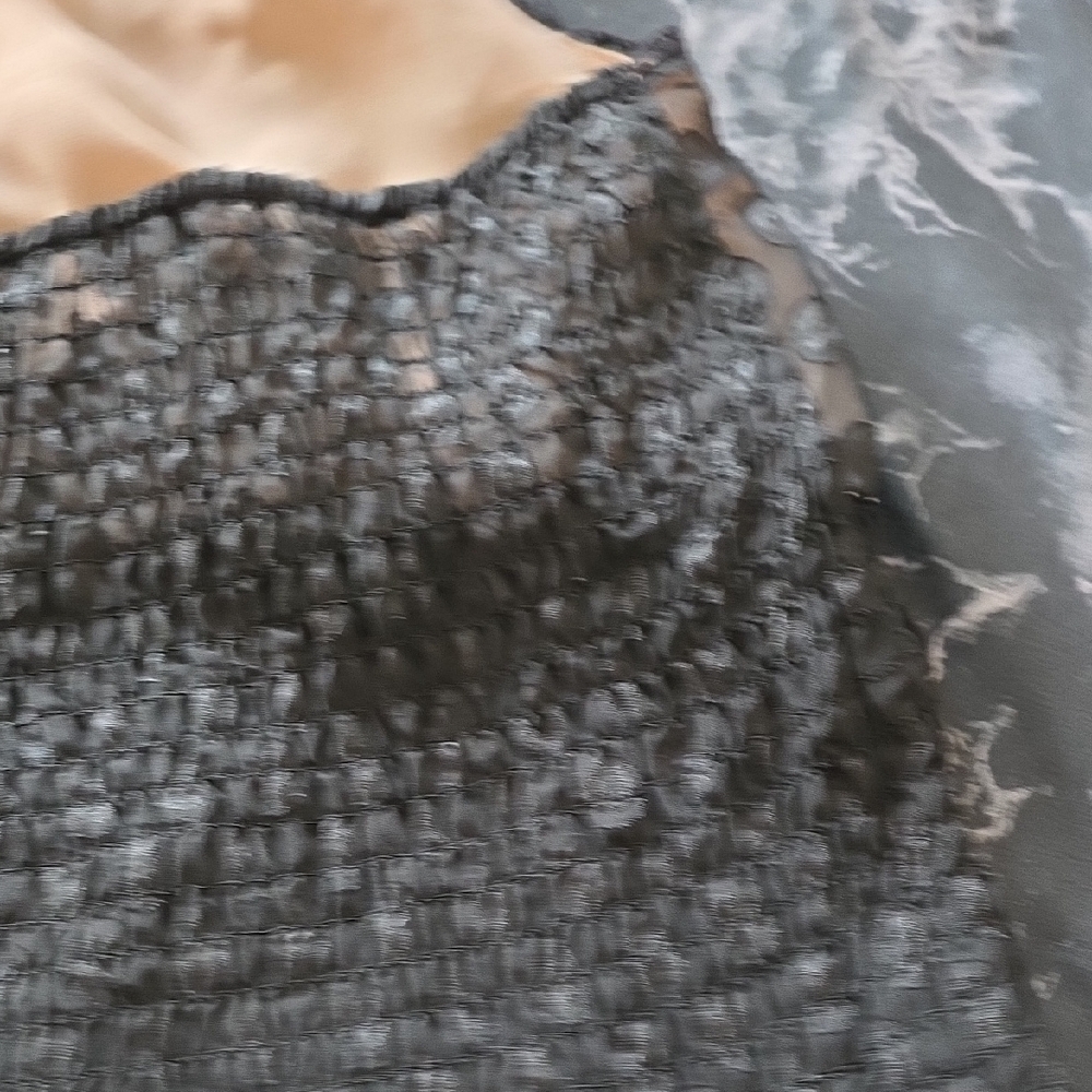 Elegant Black Grey Layered Ruffle No Sleeve Semi See Through Tunic Cropped Top - Picture 8 of 16